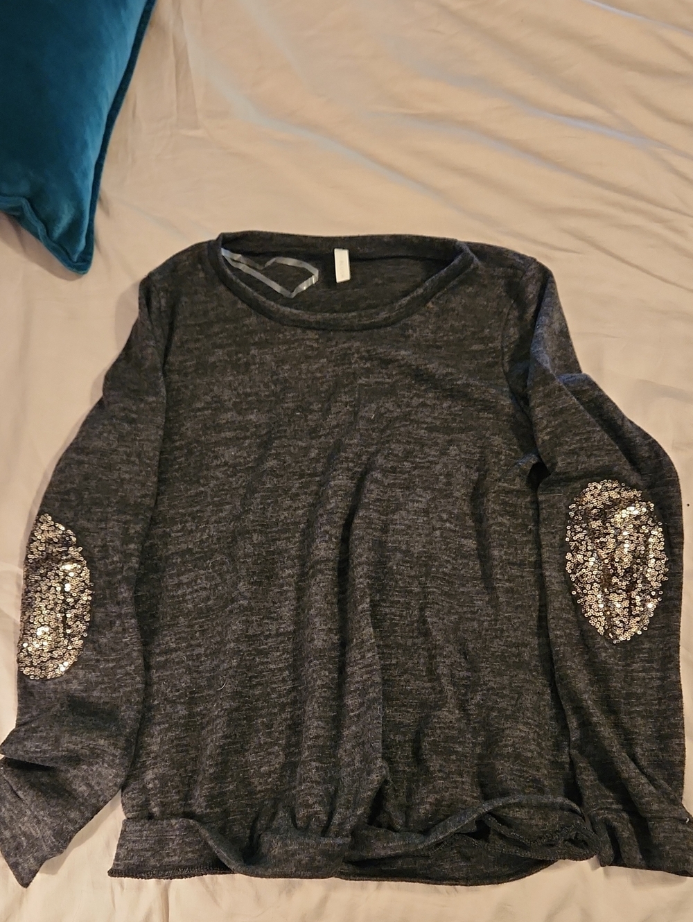 Maternity Dark Gray Long Sleeve Sweater with Sequin Elbow Patches